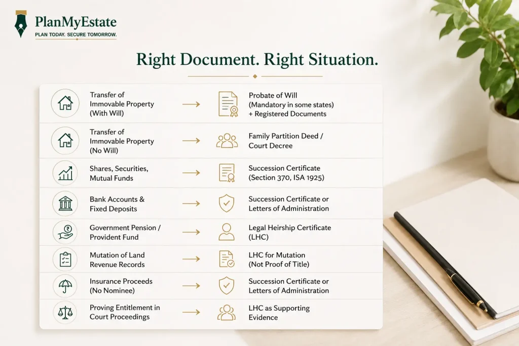 Legal heir certificate India Proof of inheritance property Succession certificate vs legal heir certificate Property transfer after death India Legal heir property rights