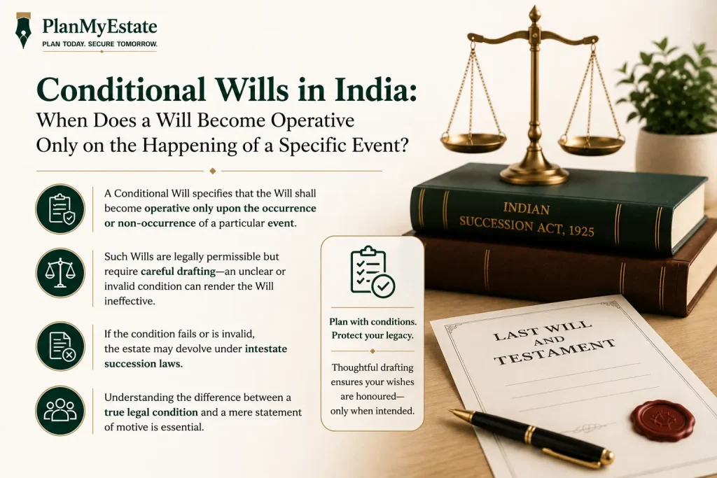 conditional will in India contingent will India when does a will become operative condition vs motive in a will conditional will Indian Succession Act